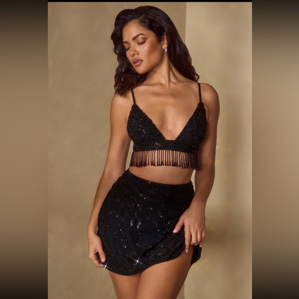 Ph Polly Embellished Black Skirt Set